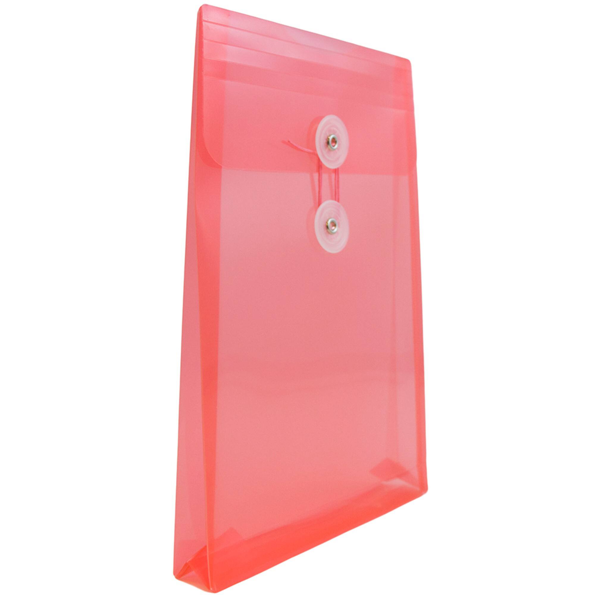 JAM Paper 6.25" x 9.25" Pink Button & String Closure Plastic Envelope, 12ct.